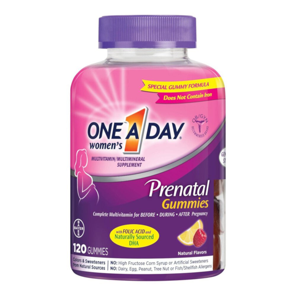 Women's Prenatal Gummies (Жевательные конфеты) with Folic Acid Natural Fruit Flavors -- 120 Gummies One-A-Day