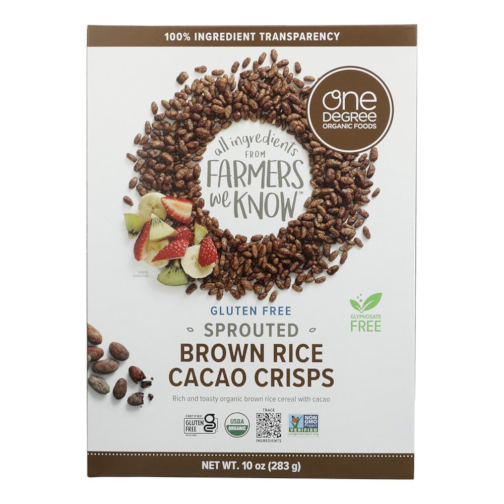 Какао-чипсы из проросшего коричневого риса — 10 унций One Degree Organic Foods