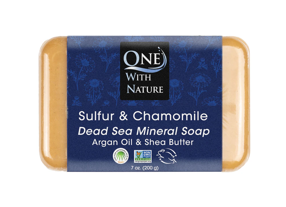 Dead Sea Mineral Bar Soap Sulfur & Chamomile -- 7 oz One with Nature