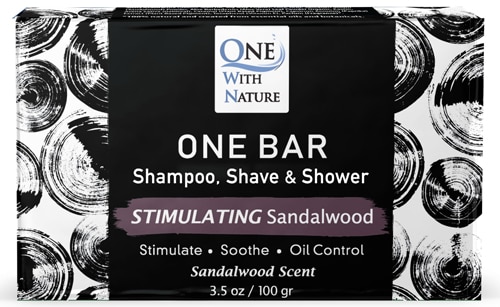 One Bar - Shampoo-Shave & Shower Soap - Stimulating Sandalwood -- 3.5 oz One with Nature