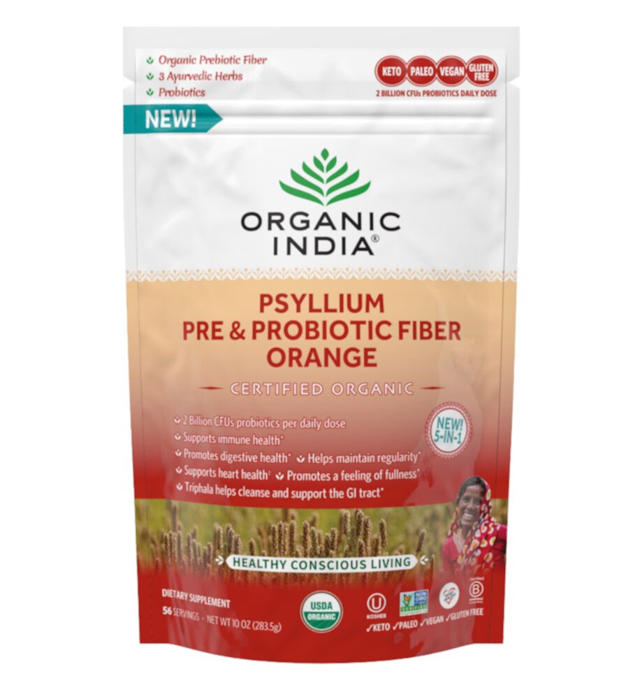 Psyllium Pre & Probiotic Fiber Orange -- 10 oz (Унции) Organic India