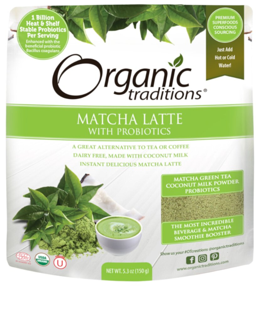 Organic Traditions Matcha Latte с пробиотиками - 5,3 унции Organic Traditions