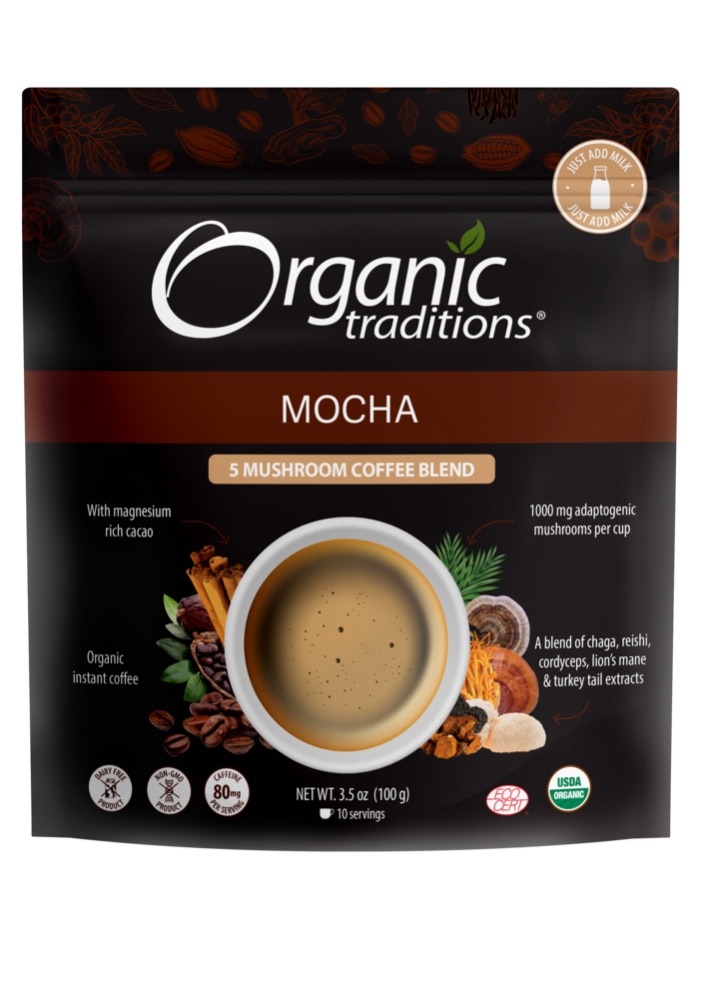 Organic Traditions Mushroom Coffee - Мокко - 3,5 унции Organic Traditions