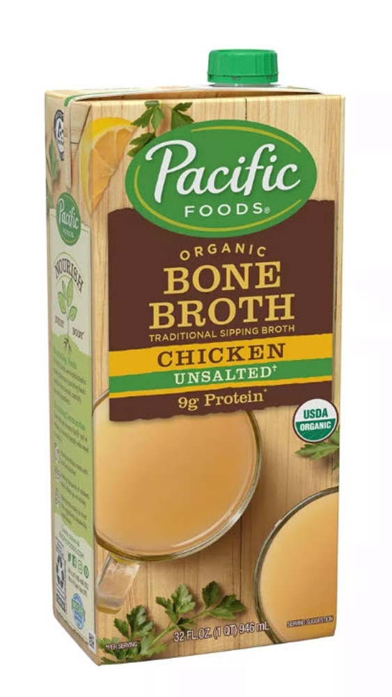 Organic Bone Broth Unsalted Chicken -- 32 fl oz (Жидкие унции) Pacific Foods