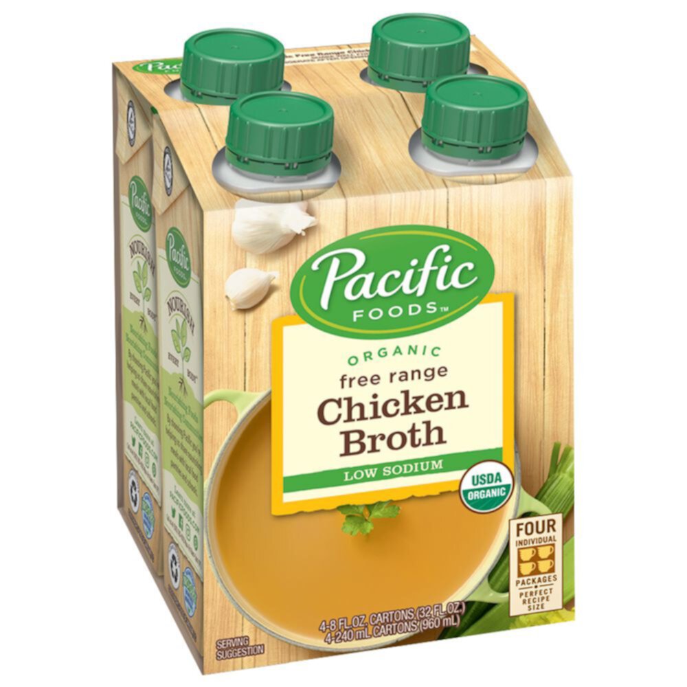 Organic Free Range Chicken Broth Low Sodium -- 8 fl oz (Жидкие унции) Each / Pack of 4 Pacific Foods