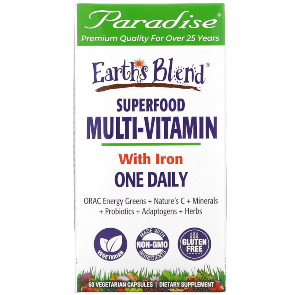 Earth's Blend Superfood Multivitamin with Iron -- 60 Vegetarian Capsules (Вегетарианские капсулы) Paradise Herbs