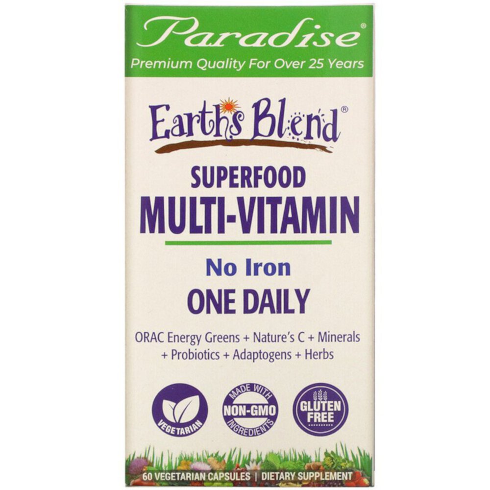 Earth's Blend Superfood Multi-Vitamin No Iron -- 60 Vegetarian Capsules (Вегетарианские капсулы) Paradise Herbs