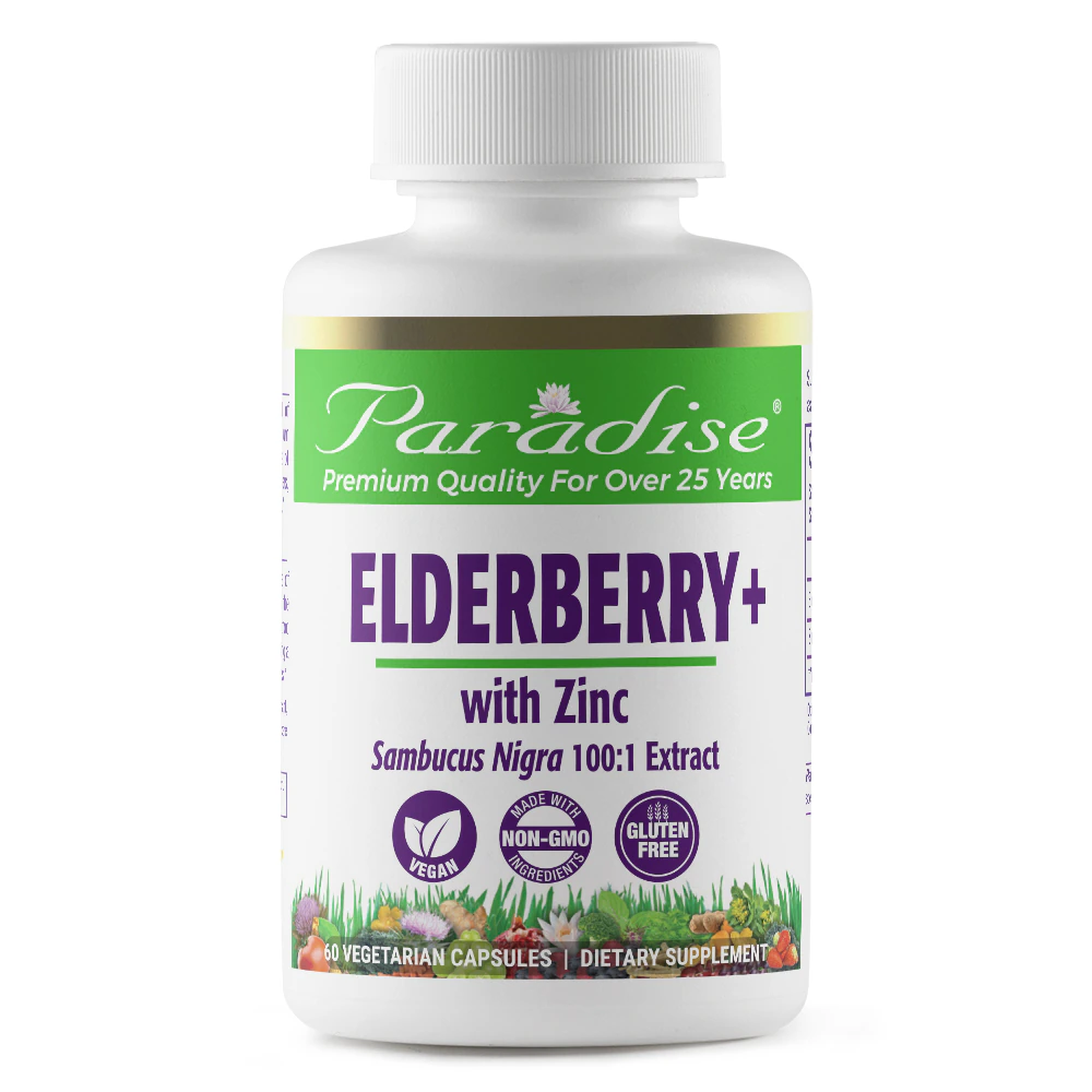 Elderberry + with Zinc -- 60 Vegetarian Capsules (Вегетарианские капсулы) Paradise Herbs