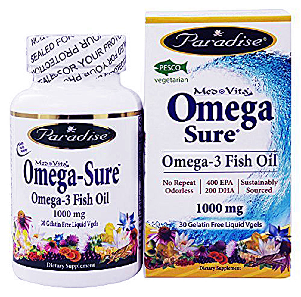 Med-Vita® Omega-Sure™ Omega-3 Fish Oil -- 1000 mg - 30 Vegetarian Softgels (Мягкие капсулы) Paradise Herbs