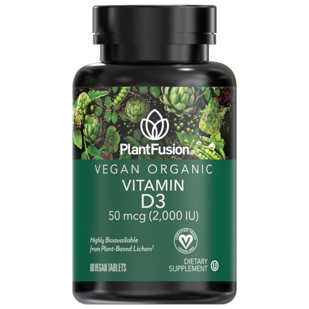 PlantFusion Vegan Органический витамин D3 — 50 мкг (2000 МЕ) — 60 таблеток PlantFusion