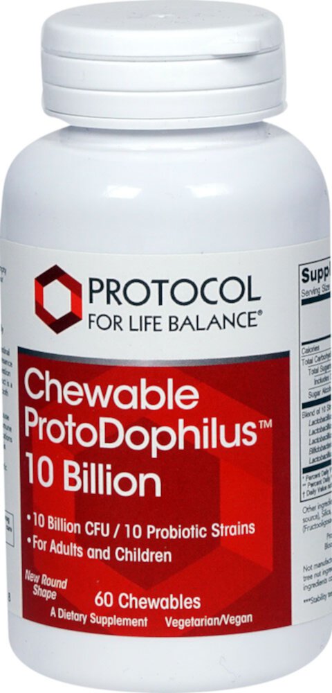 Жевательный ProtoDophilus™, 10 миллиардов КОЕ - 60 жевательных таблеток - Protocol for Life Balance Protocol for Life Balance
