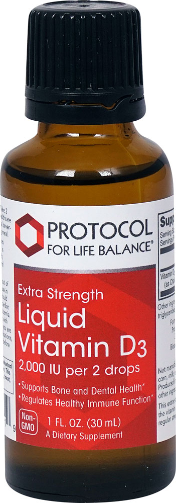 Extra Strength Liquid (Жидкость) Vitamin D3 -- 2000 IU - 1 fl oz (Жидкие унции) Protocol for Life Balance