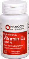 Vitamin D3 High Potency -- 5000 IU - 120 Softgels (Мягкие капсулы) Protocol for Life Balance