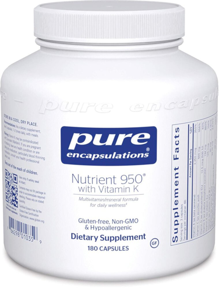Pure Encapsulations Nutrient 950® с витамином К -- 180 капсул Pure Encapsulations