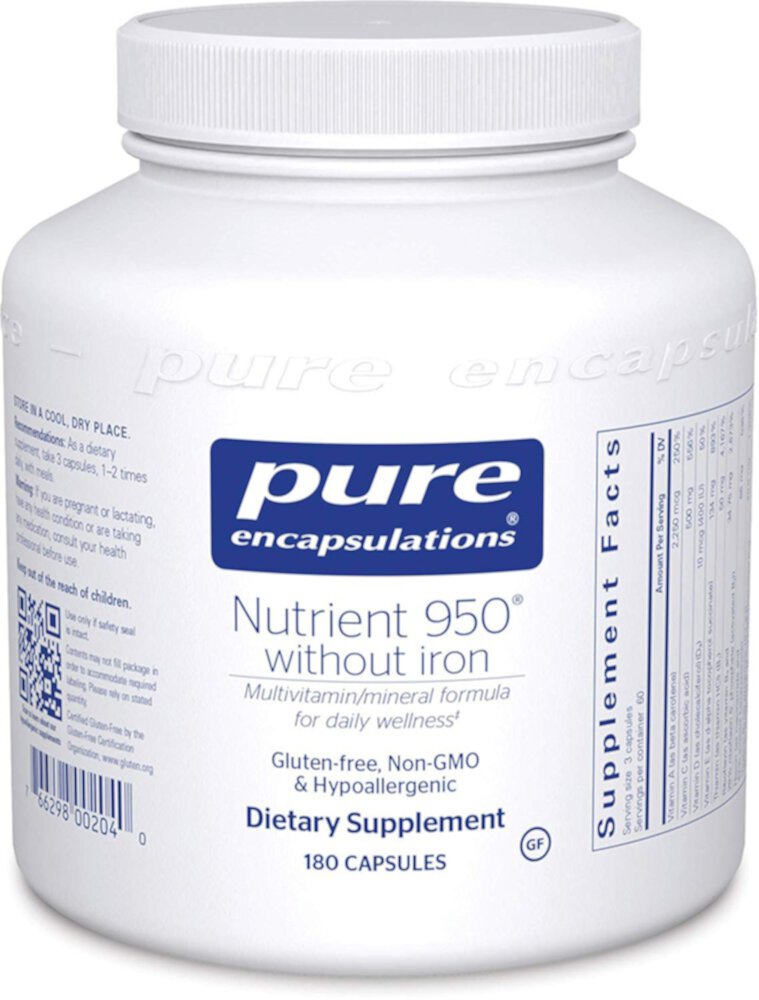 Nutrient 950® Без Железа - 180 Капсул - Pure Encapsulations Pure Encapsulations