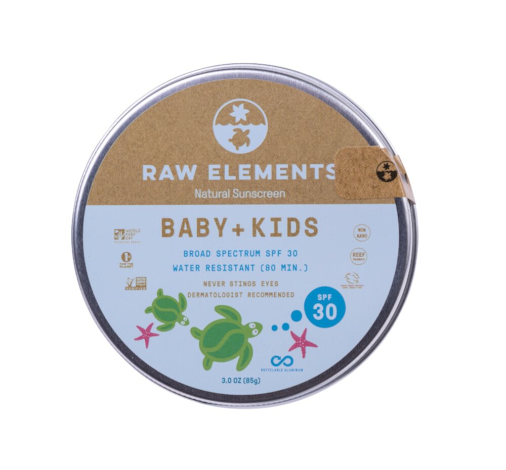 Raw Elements Baby + Kids Натуральный солнцезащитный крем в жестяной банке SPF 30 -- 3 унции Raw Elements