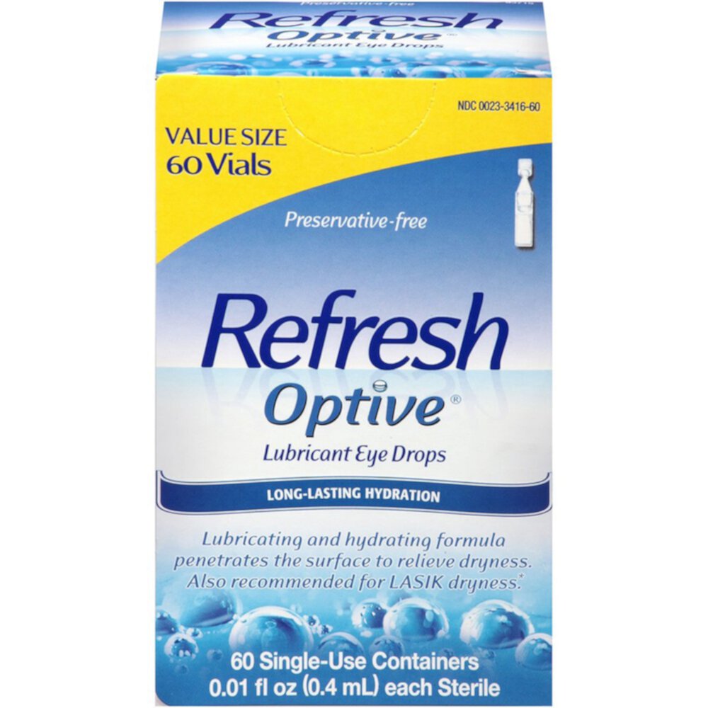 Optive® Lubricant Eye Drops (Капли) -- 60 Single-Use Containers Refresh