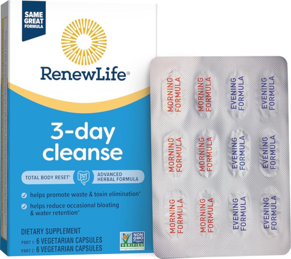 Adult Cleanse 3-Day Total Body Reset 2-Part Program -- 12 Vegetarian Capsules (Вегетарианские капсулы) Renew Life