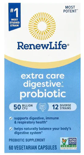 Extra Care Digestive Probiotic -- 50 billion CFUs - 60 Vegetarian Capsules (Вегетарианские капсулы) Renew Life