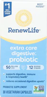 Extra Care Digestive Probiotic -- 50 billion CFU - 30 Vegetarian Capsules (Вегетарианские капсулы) Renew Life