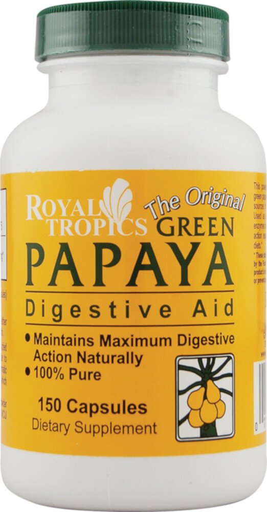 Оригинальная добавка для пищеварения из зеленой папайи, 150 капсул Royal Tropics