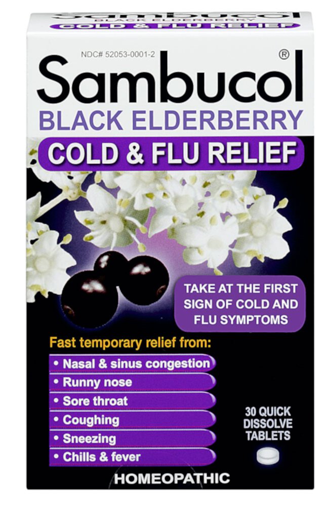 Black Elderberry Cold and Flu Relief -- 30 Tablets (Таблетки) Sambucol