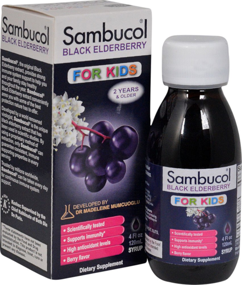 Black Elderberry Liquid (Жидкость) For Kids -- 4 fl oz (Жидкие унции) Sambucol