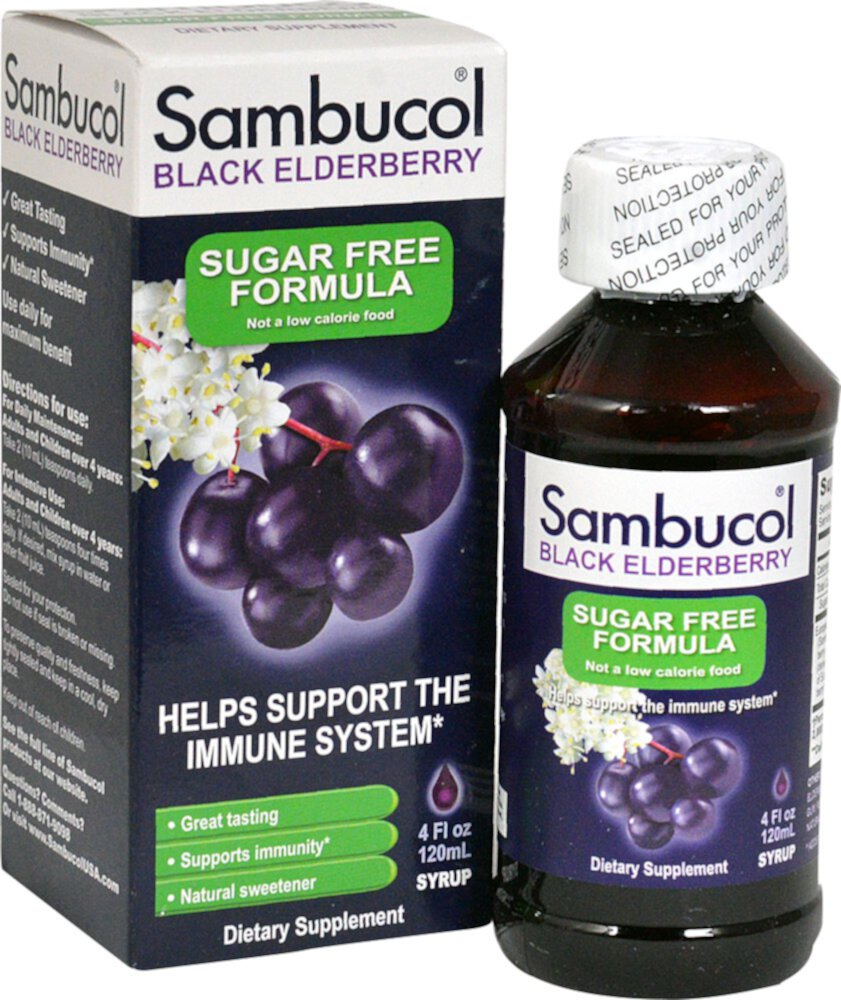 Жидкость из черной бузины без сахара -- 4 жидких унции Sambucol