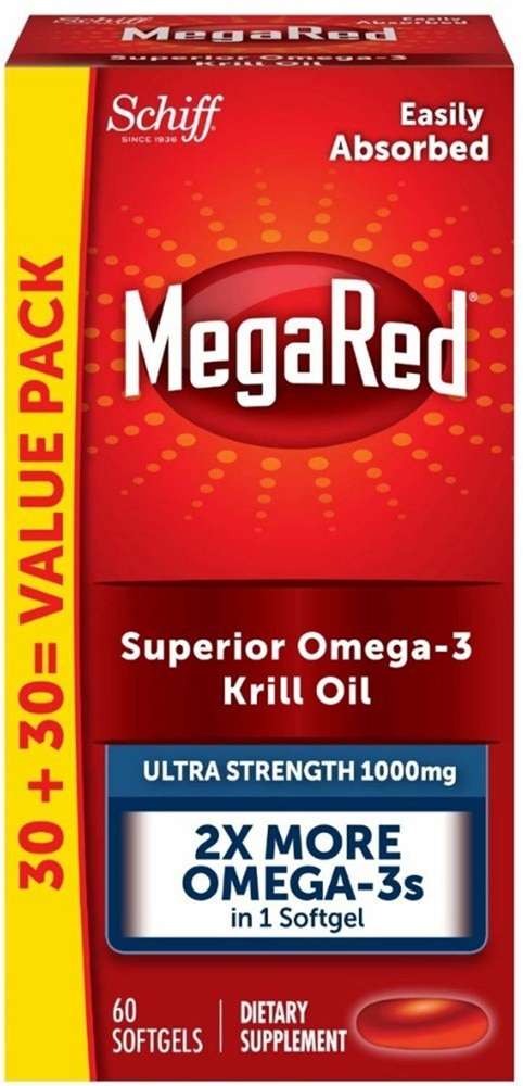 Schiff MegaRed Ultra Strength Softgels Добавка с маслом криля Омега-3 — 1000 мг — 60 мягких капсул Schiff