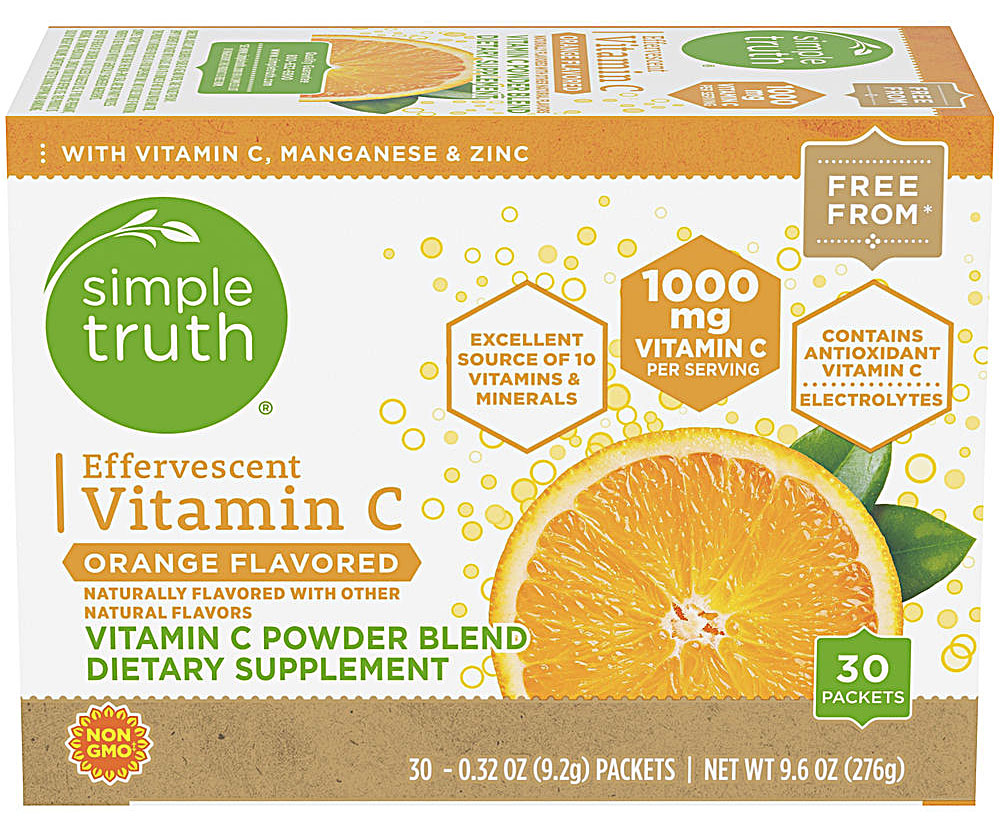 Effervescent Vitamin C Powder (Порошок) Blend Orange -- 30 Packets (Пакеты ) Simple Truth