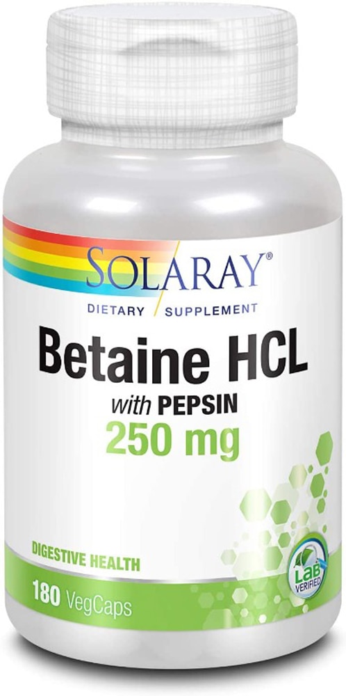Solaray Бетаин HCL с пепсином — 250 мг — 180 растительных капсул Solaray