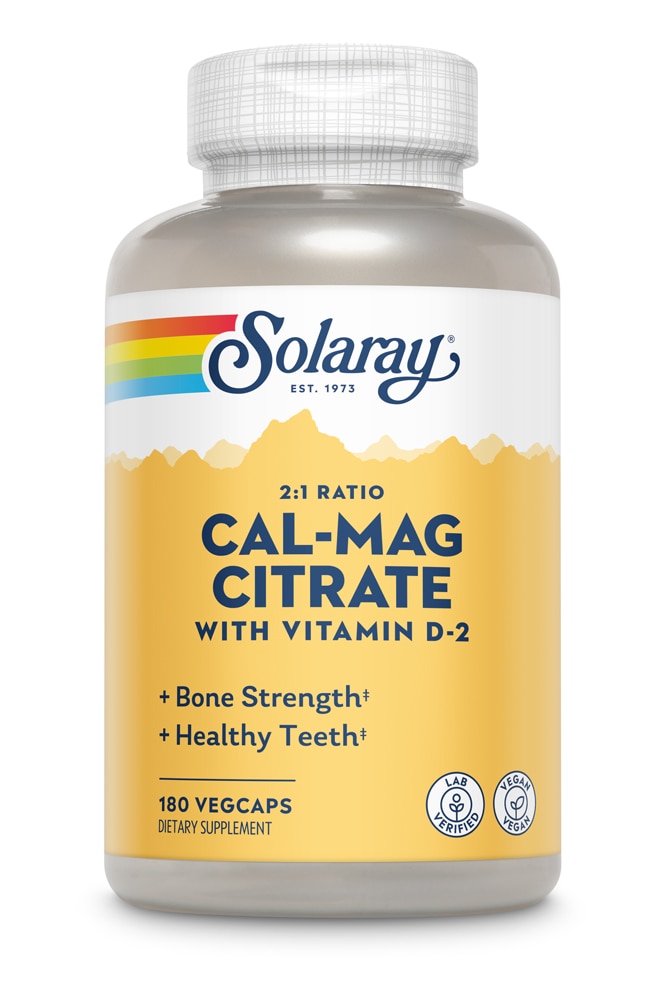 Цитрат кальция и магния Solaray с витамином D в соотношении 2:1 -- 180 растительных капсул Solaray