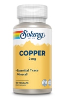 Медь Solaray — 2 мг — 100 растительных капсул Solaray