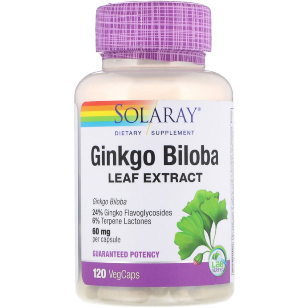 Ginkgo Biloba Extract -- 60 mg - 120 Vegetarian Capsules (Вегетарианские капсулы) Solaray