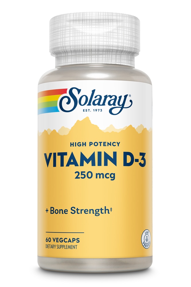 Витамин D-3 высокой мощности - 250 мкг - 60 растительных капсул - Solaray Solaray