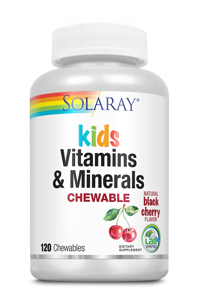 Жевательные таблетки Solaray Kids с витаминами и минералами и натуральной черной вишней -- 120 жевательных таблеток Solaray