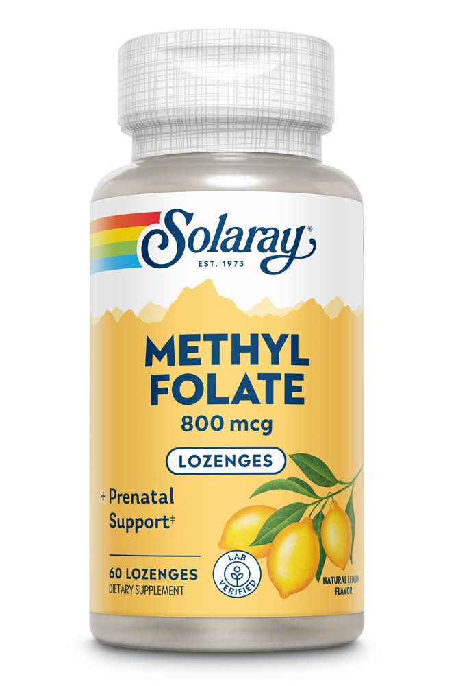 Леденцы с метилфолатом Solaray, натуральный лимон, 1000 мкг, 60 пастилок Solaray