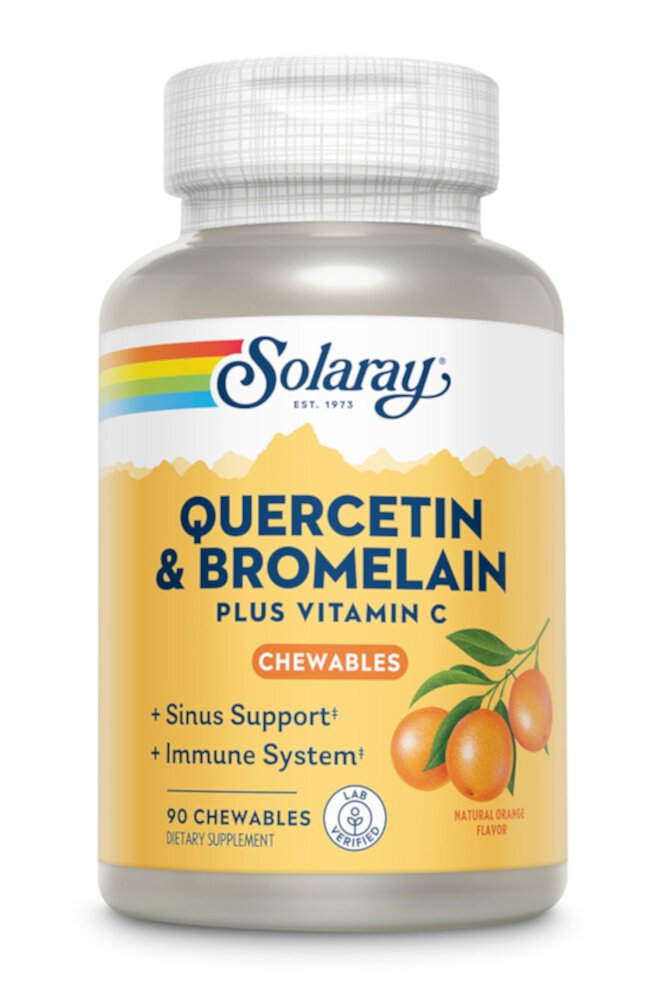 Жевательные таблетки Solaray с кверцетином и бромелайном, натуральный апельсин, 90 жевательных таблеток Solaray