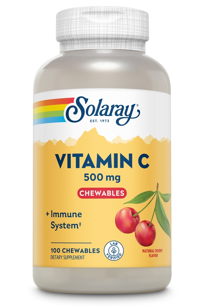 Жевательные таблетки Solaray с витамином С, натуральная вишня, 500 мг, 100 жевательных таблеток Solaray