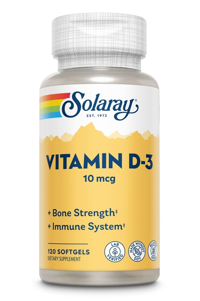 Solaray Витамин D-3 -- 10 мкг -- 120 мягких капсул Solaray