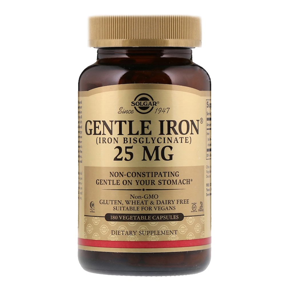 Gentle Iron® -- 25 mg - 180 Vegetable Capsules (Растительные капсулы) Solgar