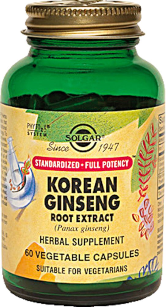 Экстракт корня корейского женьшеня – 60 растительных капсул Solgar