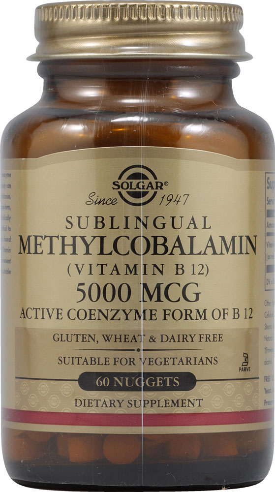 Solgar Метилкобаламин Сублингвальный витамин B12 -- 5000 мкг -- 60 гранул Solgar