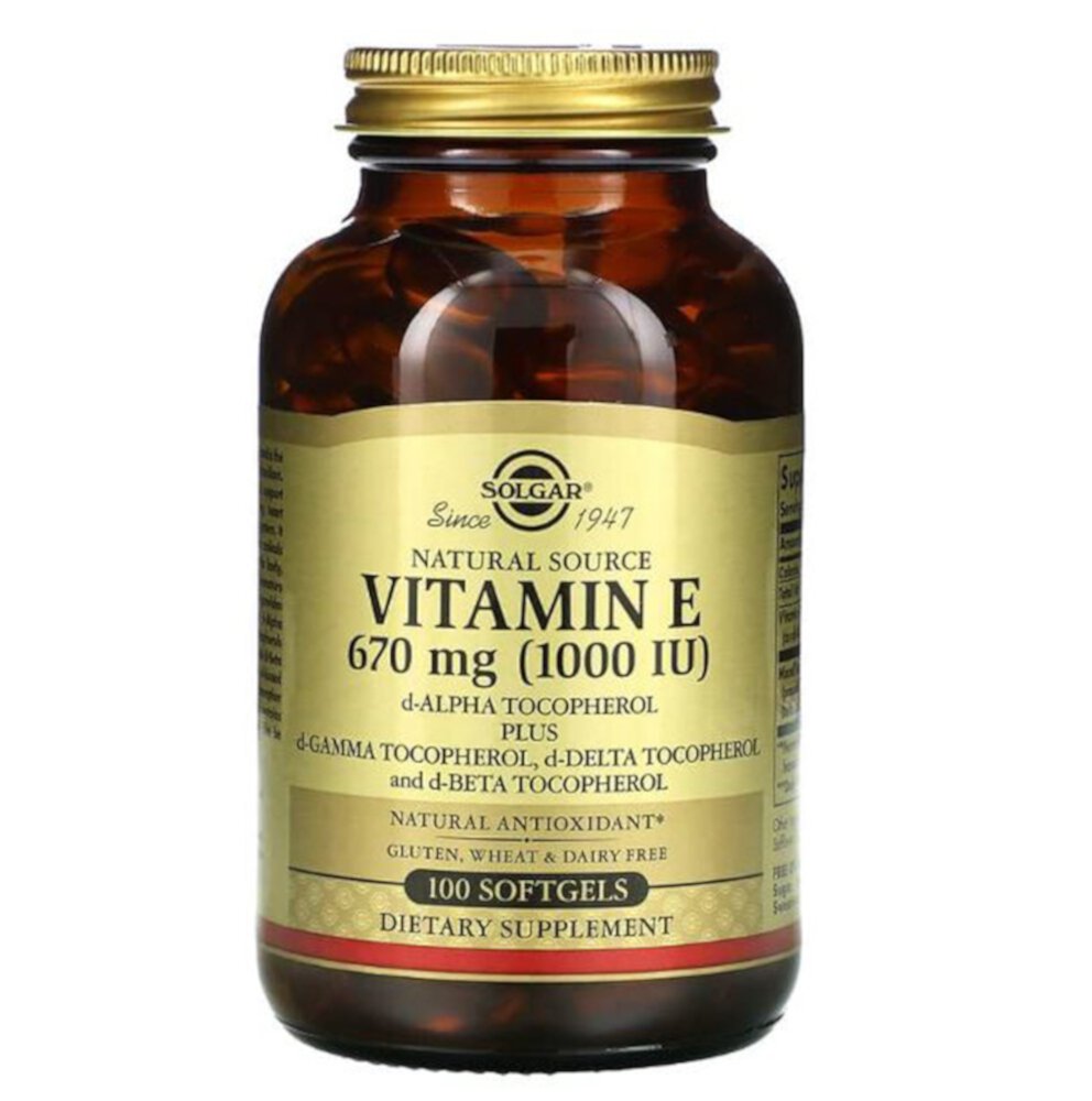 Витамин Е Натуральный - 670 мг (1000 МЕ) - 100 мягких капсул - Solgar Solgar