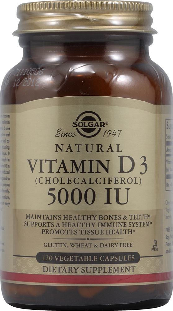 Витамин D3 Холекальциферол - 5000 МЕ - 120 растительных капсул - Solgar Solgar