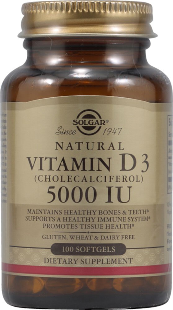 Витамин D3 Холекальциферол - 5000 МЕ - 100 мягких капсул - Solgar Solgar