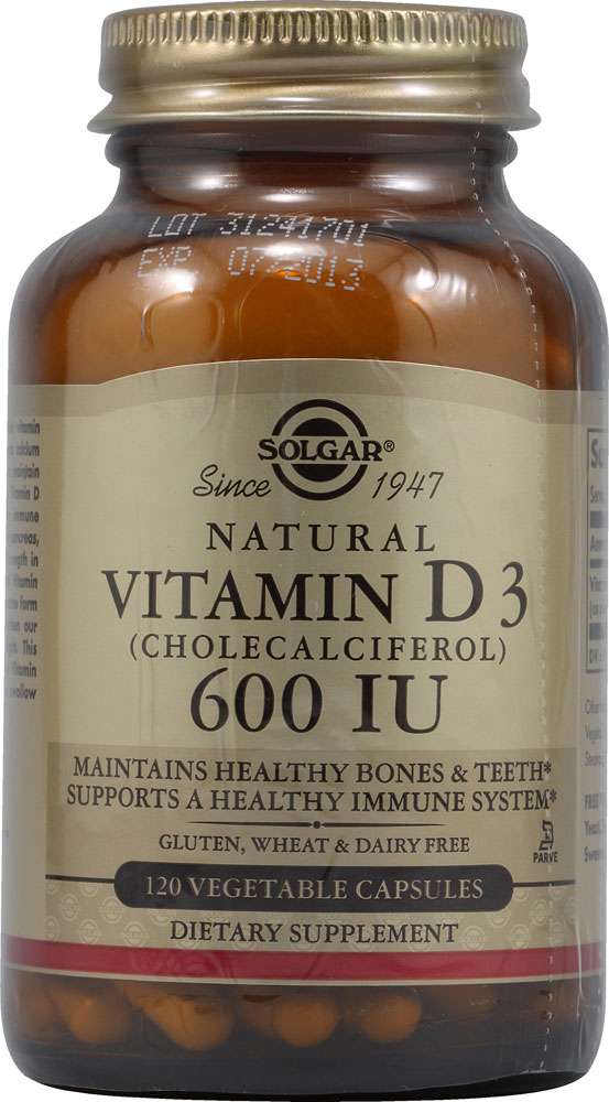 Витамин D3 Холекальциферол - 600 МЕ - 120 растительных капсул - Solgar Solgar