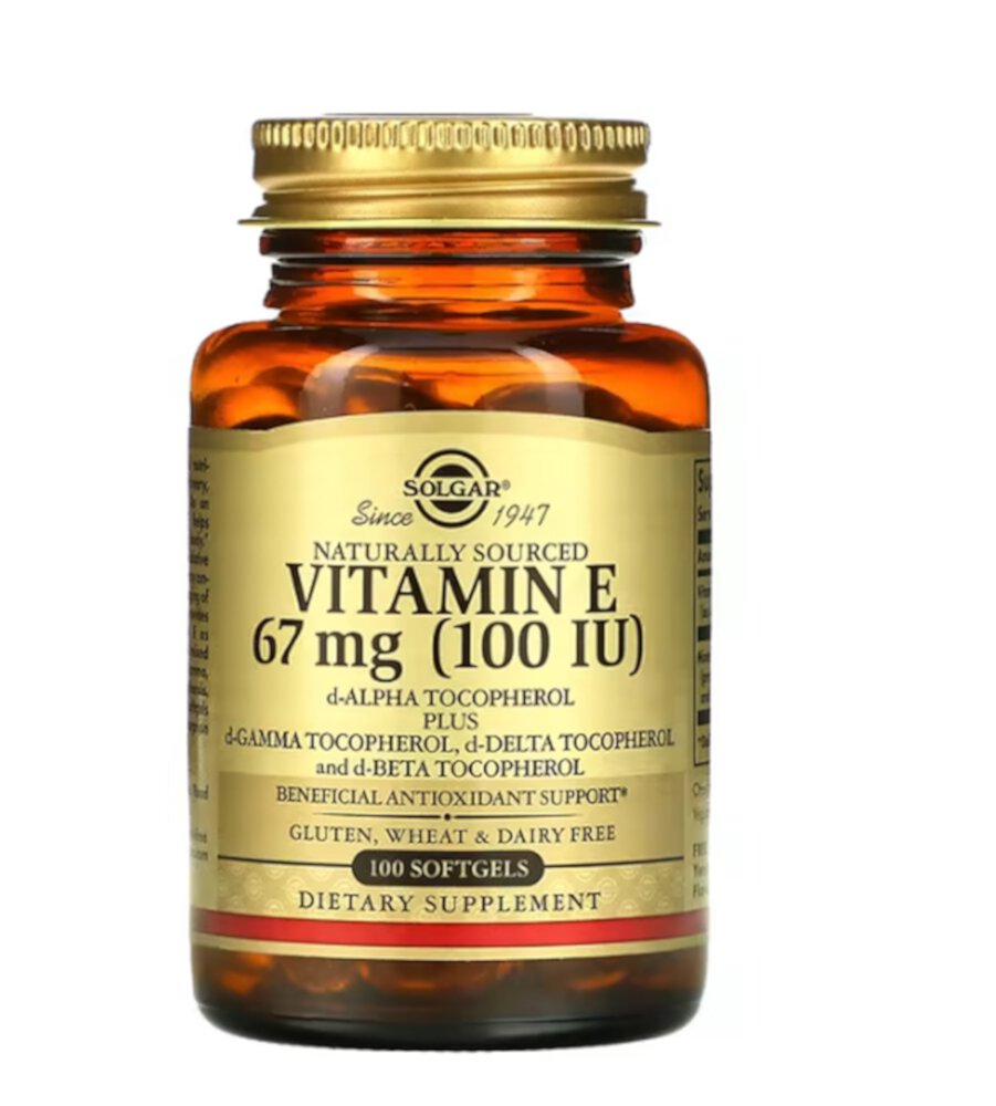 Solgar Витамин Е -- 67 мг -- 100 мягких таблеток Solgar