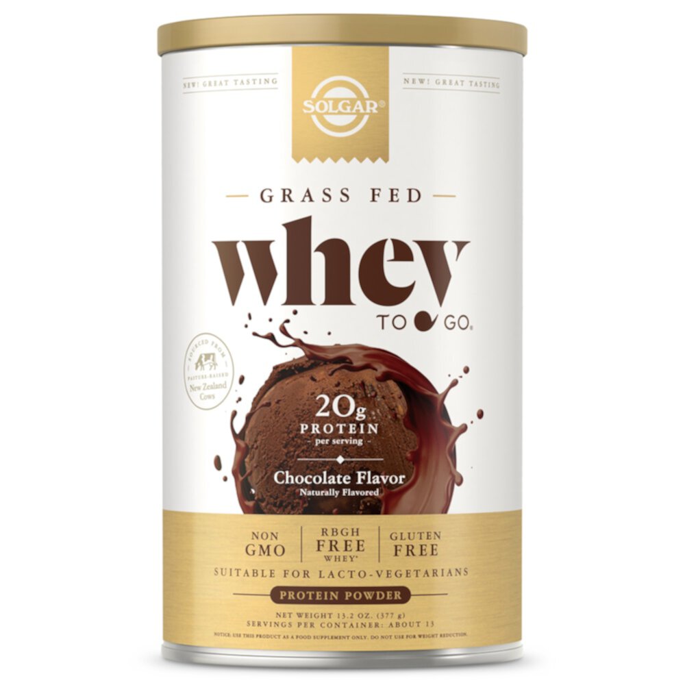 Whey To Go® Сывороточный протеин в порошке, натуральный шоколад, 13,2 унции Solgar