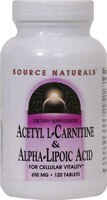 Source Naturals Ацетил-L-карнитин и альфа-липоевая кислота — 650 мг — 120 таблеток Source Naturals